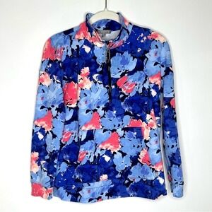 T By Talbots Floral Quarter Zip UPF 50 Women's 0 Petite